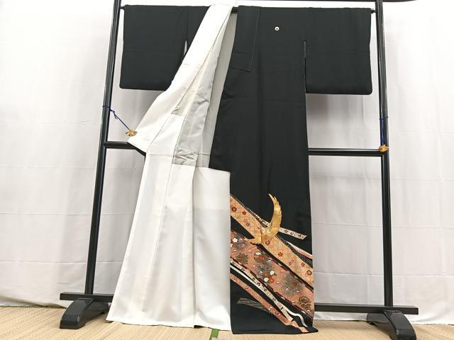平和屋着物■豪華黒留袖　駒刺繍　萬寿染　飛鶴熨斗花文　金銀彩　正絹　逸品　BAAY5619yc