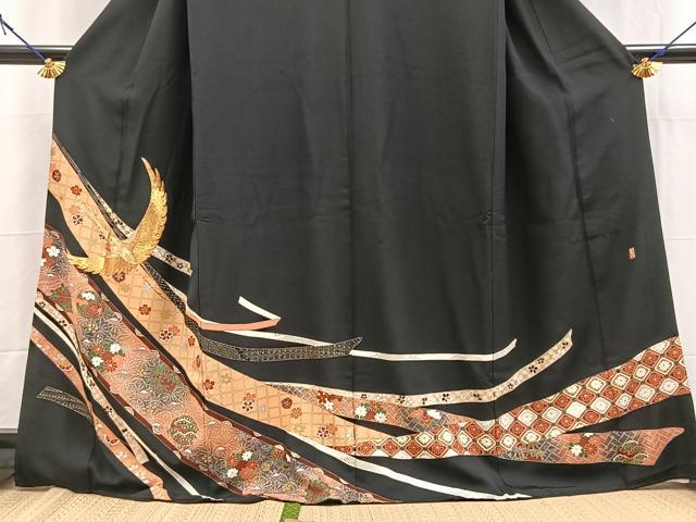 平和屋着物■豪華黒留袖　駒刺繍　萬寿染　飛鶴熨斗花文　金銀彩　正絹　逸品　BAAY5619yc