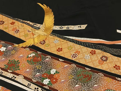 平和屋着物■豪華黒留袖　駒刺繍　萬寿染　飛鶴熨斗花文　金銀彩　正絹　逸品　BAAY5619yc