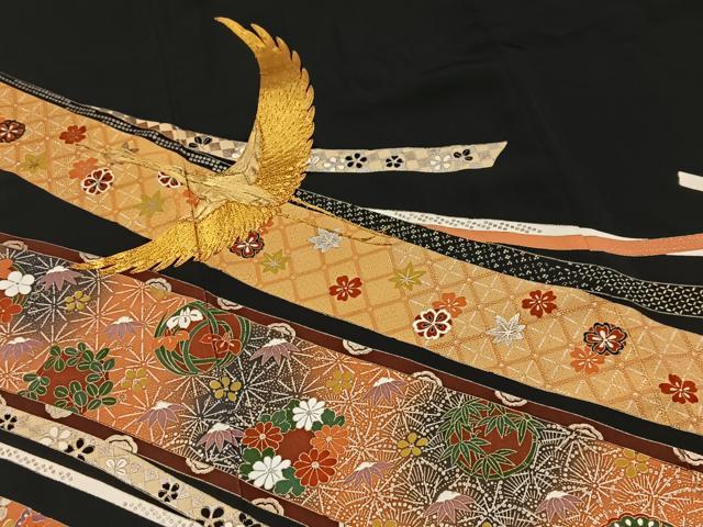 平和屋着物■豪華黒留袖　駒刺繍　萬寿染　飛鶴熨斗花文　金銀彩　正絹　逸品　BAAY5619yc