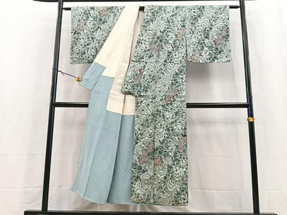 平和屋着物■上質なお召　更紗花文　正絹　逸品　BAAY5620yc