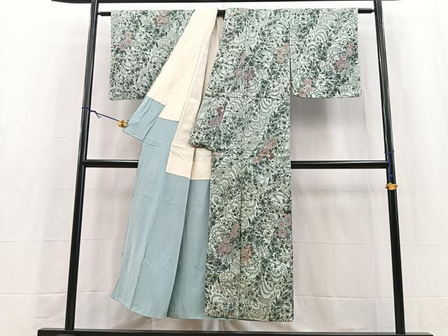 平和屋着物■上質なお召　更紗花文　正絹　逸品　BAAY5620yc