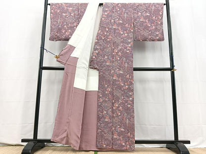平和屋着物■上質な小紋　動物流水花文　正絹　逸品　BAAY5625yc