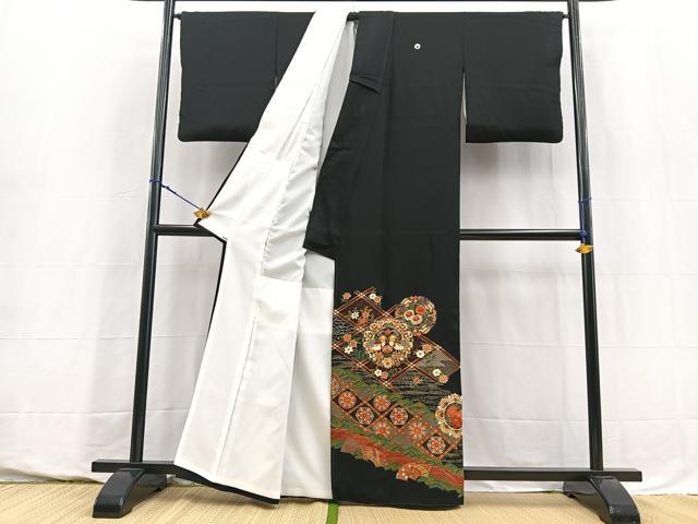 平和屋着物■豪華黒留袖　駒刺繍　菱天井花鳥丸文　金銀彩　正絹　逸品　BAAY5627yc