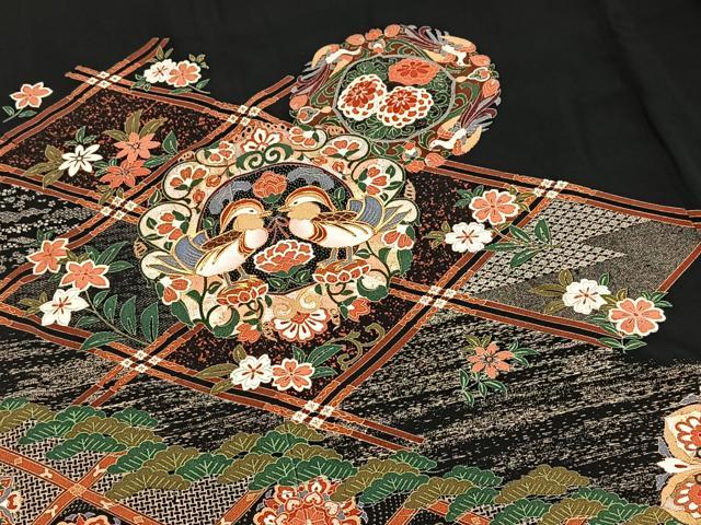 平和屋着物■豪華黒留袖　駒刺繍　菱天井花鳥丸文　金銀彩　正絹　逸品　BAAY5627yc
