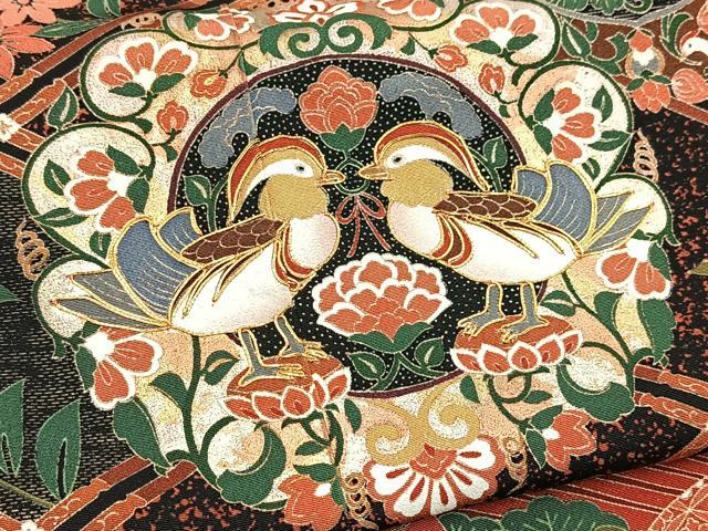 平和屋着物■豪華黒留袖　駒刺繍　菱天井花鳥丸文　金銀彩　正絹　逸品　BAAY5627yc
