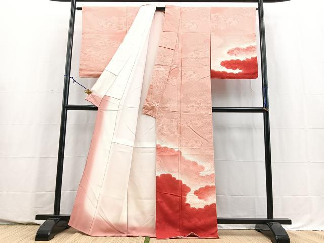 平和屋着物■訪問着　雲取り風景花地紋　雲重ね文　暈し染め　正絹　逸品　BAAY5634yc