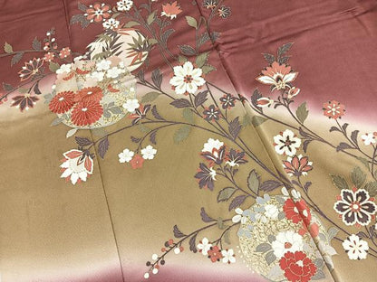 平和屋着物■訪問着　更紗花丸文　暈し染め　金彩　正絹　逸品　BAAY5636yc