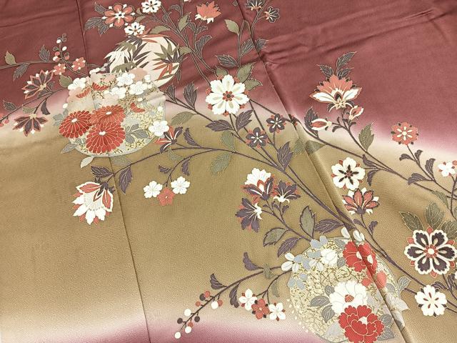 平和屋着物■訪問着　更紗花丸文　暈し染め　金彩　正絹　逸品　BAAY5636yc