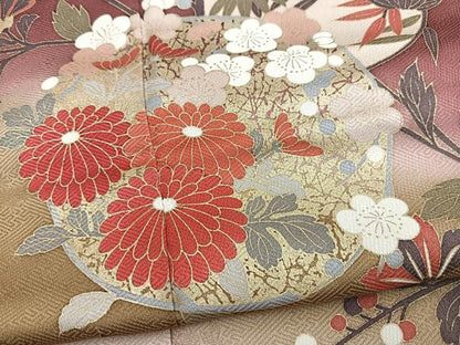 平和屋着物■訪問着　更紗花丸文　暈し染め　金彩　正絹　逸品　BAAY5636yc