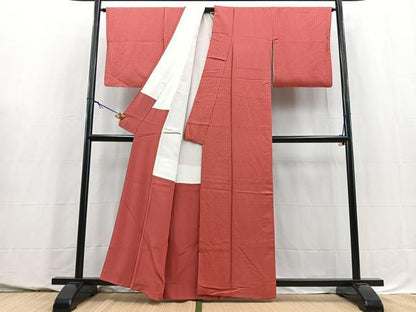 平和屋着物■上質な色無地　格子柄地紋　今様色　正絹　逸品　BAAY5639yc