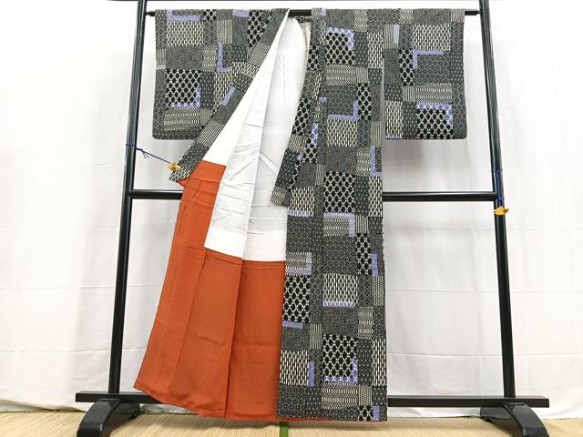 平和屋着物■上質な小紋　幾何学文様　正絹　逸品　BAAY5640yc