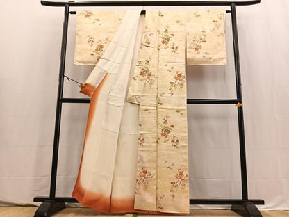 平和屋着物■上質な小紋　花蝶文　型染め　暈し染め　正絹　逸品　未使用　BAAY5645yc