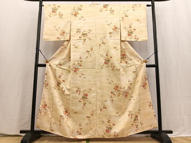 平和屋着物■上質な小紋　花蝶文　型染め　暈し染め　正絹　逸品　未使用　BAAY5645yc