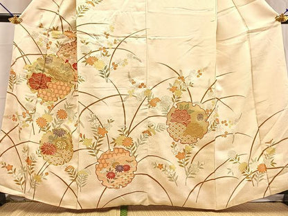 平和屋着物■訪問着　駒刺繍　雪輪花文　金銀彩　正絹　逸品　BAAY5646yc