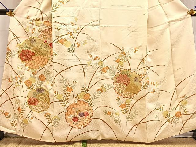 平和屋着物■訪問着　駒刺繍　雪輪花文　金銀彩　正絹　逸品　BAAY5646yc