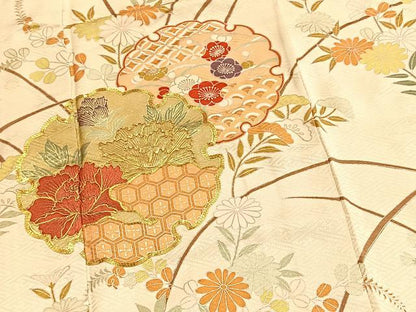 平和屋着物■訪問着　駒刺繍　雪輪花文　金銀彩　正絹　逸品　BAAY5646yc