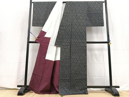 平和屋着物■上質な紬　幾何学文様　正絹　逸品　未使用　BAAY5649yc