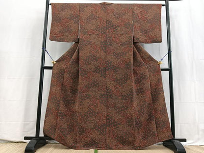 平和屋着物■上質な小紋　更紗花文　鬼しぼ縮緬　正絹　逸品　BAAY5652yc