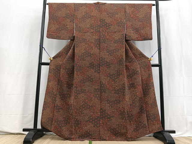 平和屋着物■上質な小紋　更紗花文　鬼しぼ縮緬　正絹　逸品　BAAY5652yc