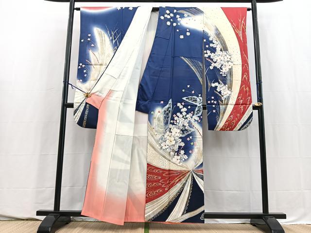 平和屋着物■豪華振袖　花蝶文　暈し染め　金銀彩　正絹　逸品　BAAY5653yc