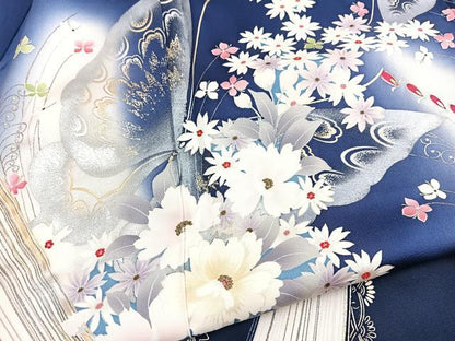 平和屋着物■豪華振袖　花蝶文　暈し染め　金銀彩　正絹　逸品　BAAY5653yc