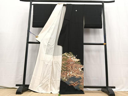 平和屋着物■豪華黒留袖　駒刺繍御所車花文　金彩　正絹　逸品　BAAY5658yc