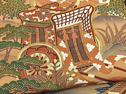 平和屋着物■豪華黒留袖　駒刺繍御所車花文　金彩　正絹　逸品　BAAY5658yc