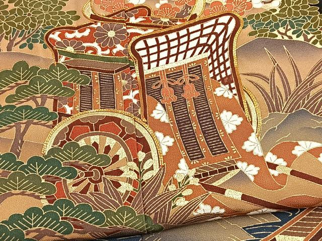 平和屋着物■豪華黒留袖　駒刺繍御所車花文　金彩　正絹　逸品　BAAY5658yc