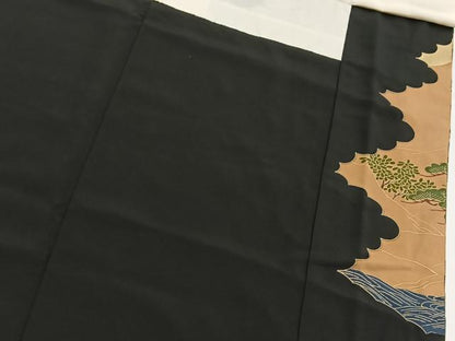 平和屋着物■豪華黒留袖　駒刺繍御所車花文　金彩　正絹　逸品　BAAY5658yc