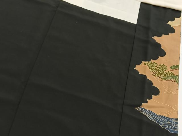 平和屋着物■豪華黒留袖　駒刺繍御所車花文　金彩　正絹　逸品　BAAY5658yc