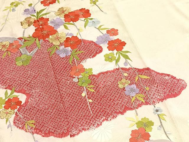 平和屋着物■豪華振袖　絞り　刺繍　枝垂れ桜　金銀糸　正絹　逸品　BAAY5660yc