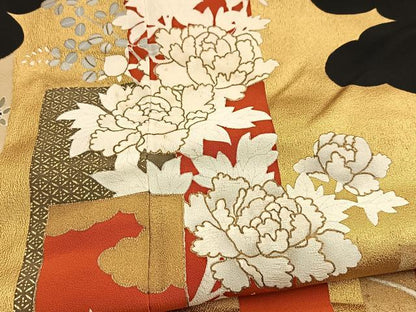 平和屋着物■豪華黒留袖　作家物　刺繍　短冊花文　笹の葉シルエット　金彩　正絹　逸品　BAAY5663yc