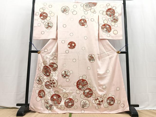 平和屋着物■訪問着　駒刺繍　雪輪花文　金彩　正絹　逸品　BAAY5665yc