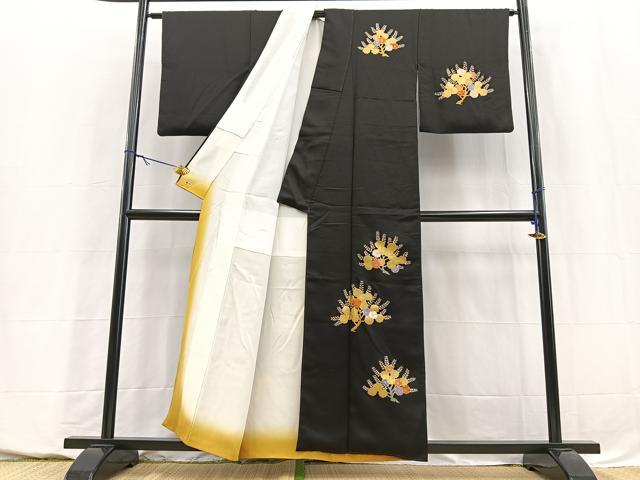平和屋着物■訪問着　駒刺繍　梅　黒地　金彩　三越扱い　正絹　逸品　BAAY5666yc