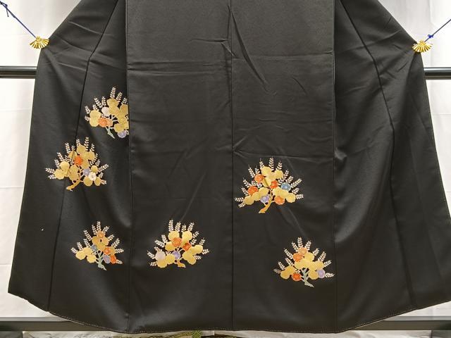 平和屋着物■訪問着　駒刺繍　梅　黒地　金彩　三越扱い　正絹　逸品　BAAY5666yc
