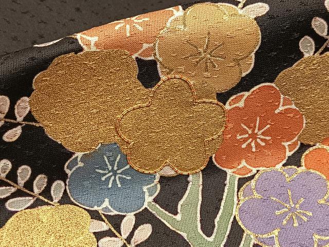平和屋着物■訪問着　駒刺繍　梅　黒地　金彩　三越扱い　正絹　逸品　BAAY5666yc