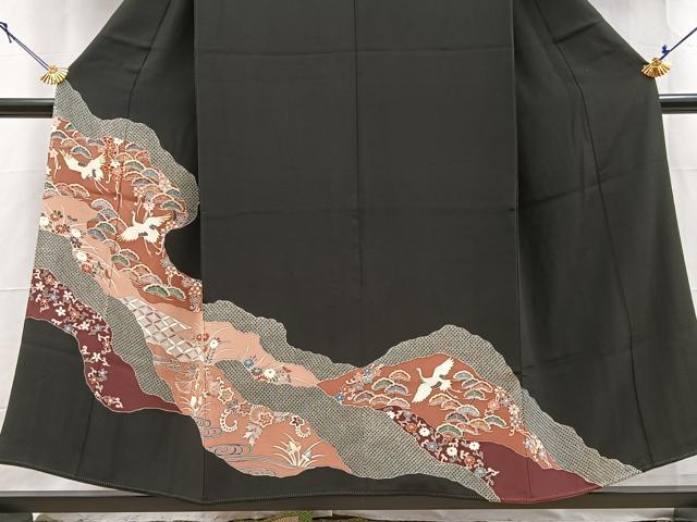 平和屋着物■豪華黒留袖　刺繍　飛鶴道長花文　金糸　西部扱い　正絹　逸品　BAAY5667yc