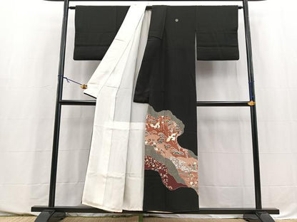 平和屋着物■豪華黒留袖　刺繍　飛鶴道長花文　金糸　西部扱い　正絹　逸品　BAAY5667yc