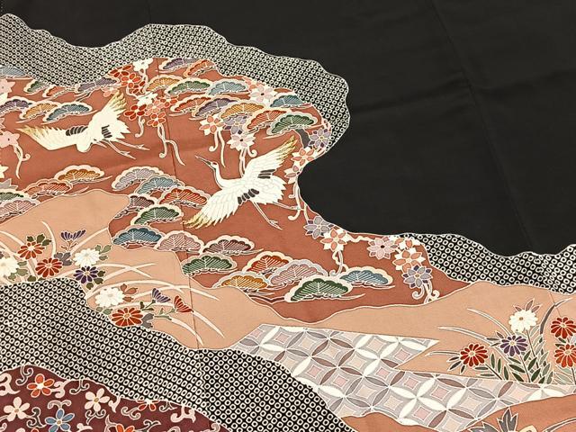平和屋着物■豪華黒留袖　刺繍　飛鶴道長花文　金糸　西部扱い　正絹　逸品　BAAY5667yc