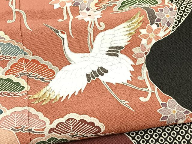 平和屋着物■豪華黒留袖　刺繍　飛鶴道長花文　金糸　西部扱い　正絹　逸品　BAAY5667yc