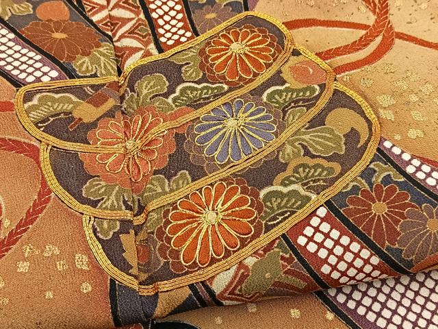平和屋着物■豪華黒留袖　駒刺繍　束ね熨斗吉祥花文　金彩　正絹　逸品　BAAY5668yc