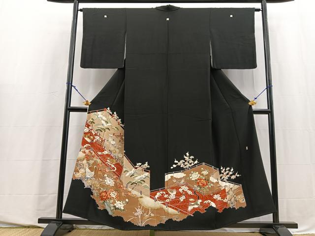平和屋着物■豪華黒留袖　作家物　駒刺繍　風景花蝶文　金彩　正絹　逸品　BAAY5669yc