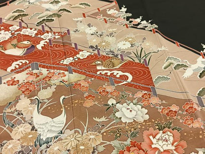 平和屋着物■豪華黒留袖　作家物　駒刺繍　風景花蝶文　金彩　正絹　逸品　BAAY5669yc