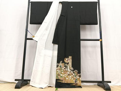 平和屋着物■豪華黒留袖　万葉の道　金彩　正絹　逸品　BAAY5670yc