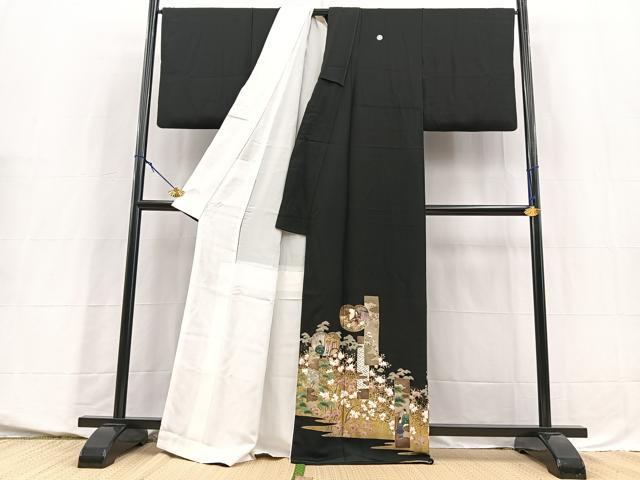 平和屋着物■豪華黒留袖　万葉の道　金彩　正絹　逸品　BAAY5670yc