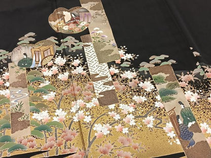 平和屋着物■豪華黒留袖　万葉の道　金彩　正絹　逸品　BAAY5670yc