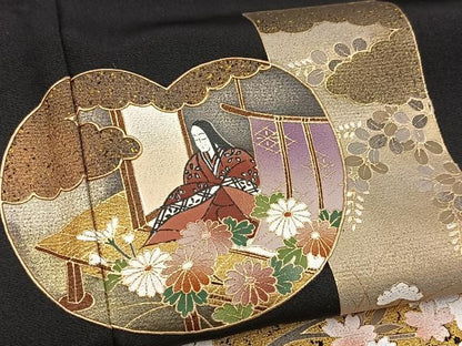 平和屋着物■豪華黒留袖　万葉の道　金彩　正絹　逸品　BAAY5670yc