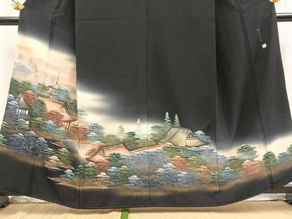 平和屋着物■豪華黒留袖　作家物　四季万葉　牡丹　金彩　正絹　逸品　BAAY5671yc