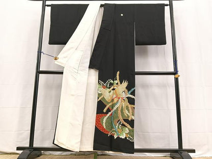 平和屋着物■豪華黒留袖　鳳凰流水花文　金銀糸　正絹　逸品　BAAY5673yc